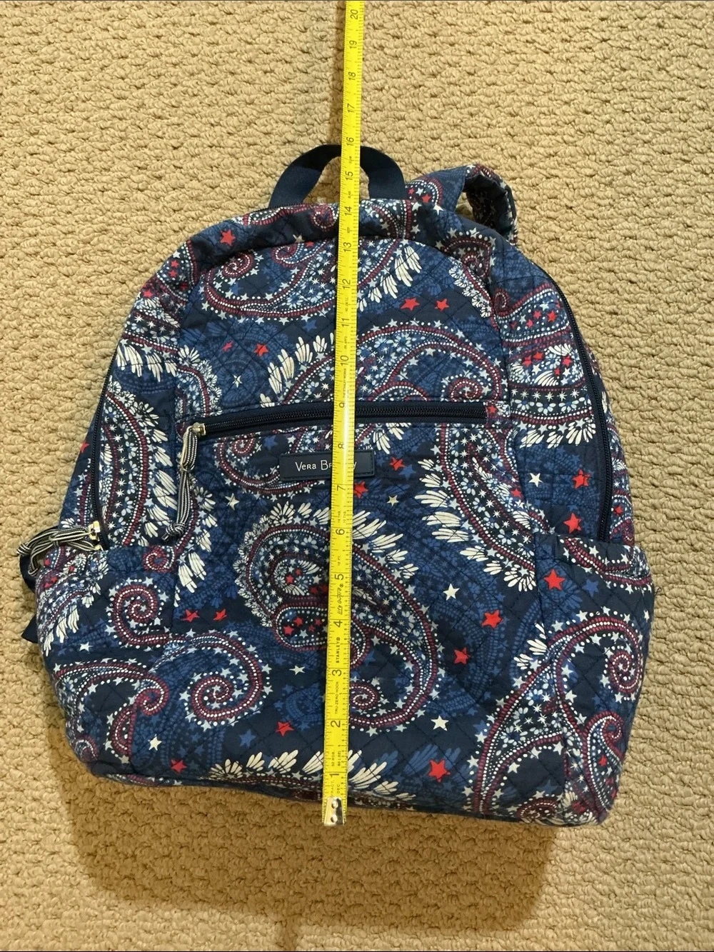 Vera Bradley Navy Paisley Quilted Backpack with Red & White Accents